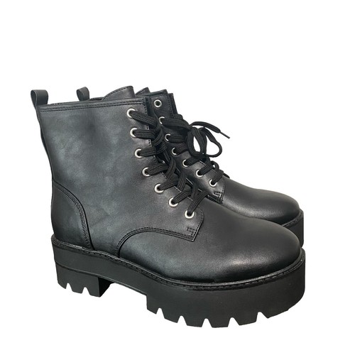 Women's Faux Leather Zip Block Heels Ankle Boots Punk Motor Casual