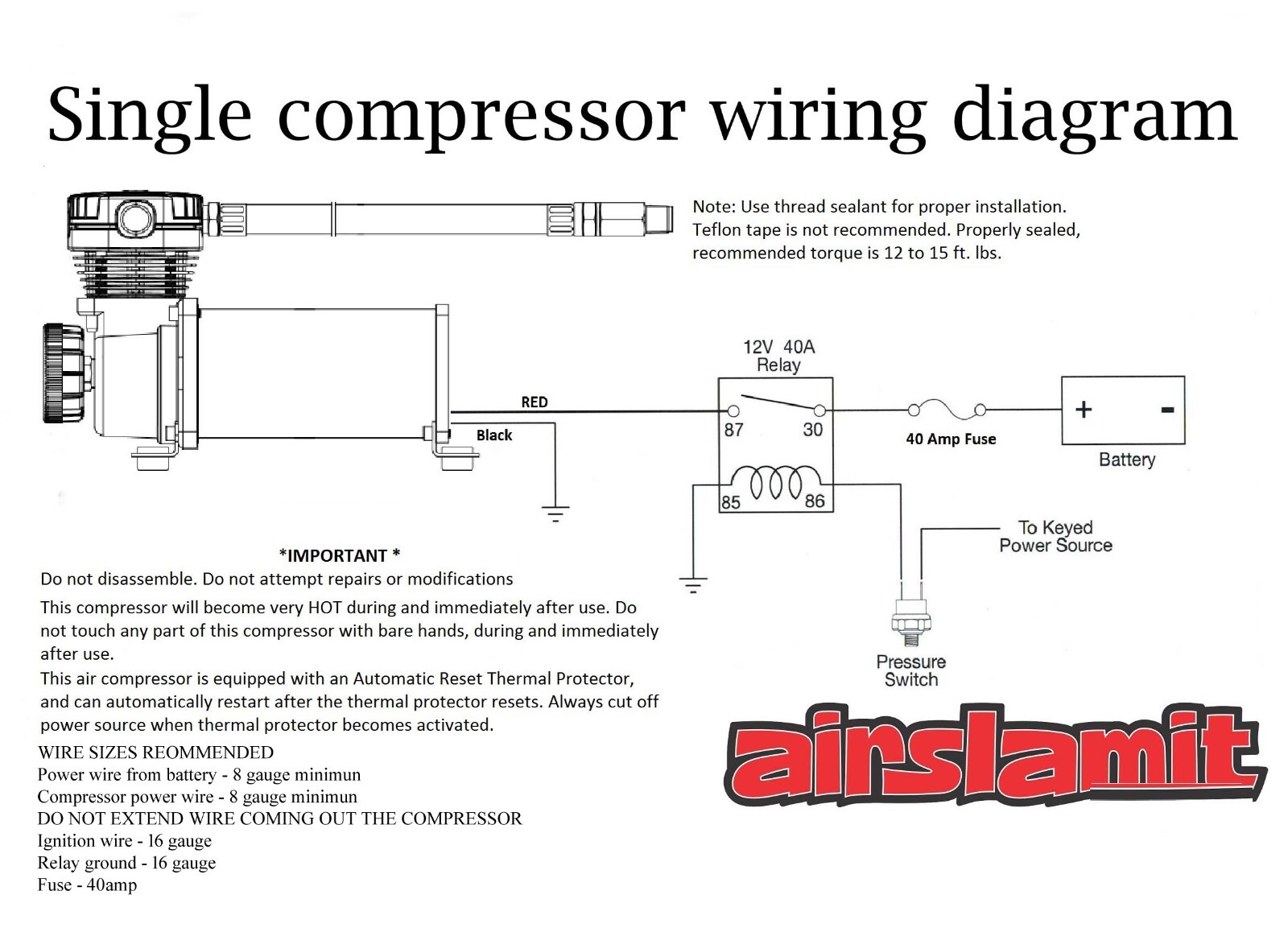airmaxxx Black 580 Air Compressor Kit w/150-180 Switch & Wiring – Air Ride