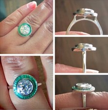 1.30Ct White Round Bezel Set Moissanite Art Deco Style Ring 925 Sterling Silver