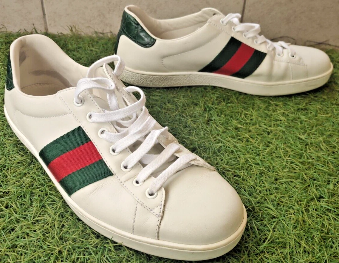 Baskets en cuir classique pour hommes Gucci Ace 386750 fabriquées en Italie taille US 8 EU 41
