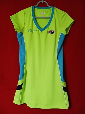 FILA Sony Open Tennis Short Sleeve Shirt Dress Women's Neon Green Blue Sze  SMALL | eBay