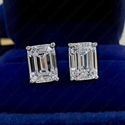 3,45 kt Smaragd Moissanit Solitär Ohrstecker für Damen S925 Sterlingsilber