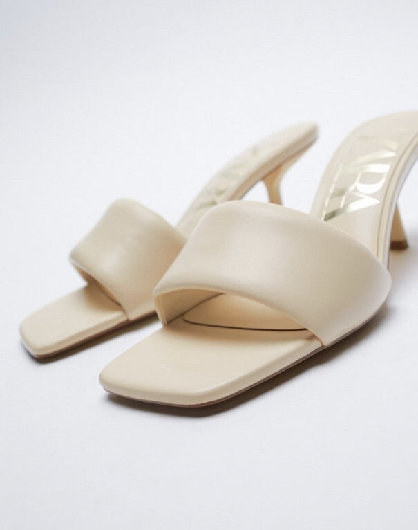 ZARA PADDED LEATHER HEELED SANDALS RAW WHITE 2311/710 SZ 7.5