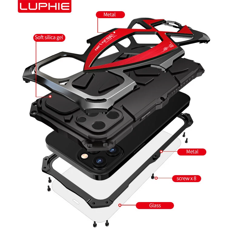 Funda metálica de aluminio de alta resistencia para iPhone 16/15/14/13/12/17 Pro Max LUPHIE Man Foto 4 de 4