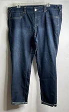 Maurices Womens Plus Size 24 Reg Dark Wash Jeans Stretchy Leather Patch EUC