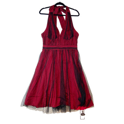 Retro Stage Halter Dress Women's XXL Red Black Organza Rockabilly Whimsy Goth