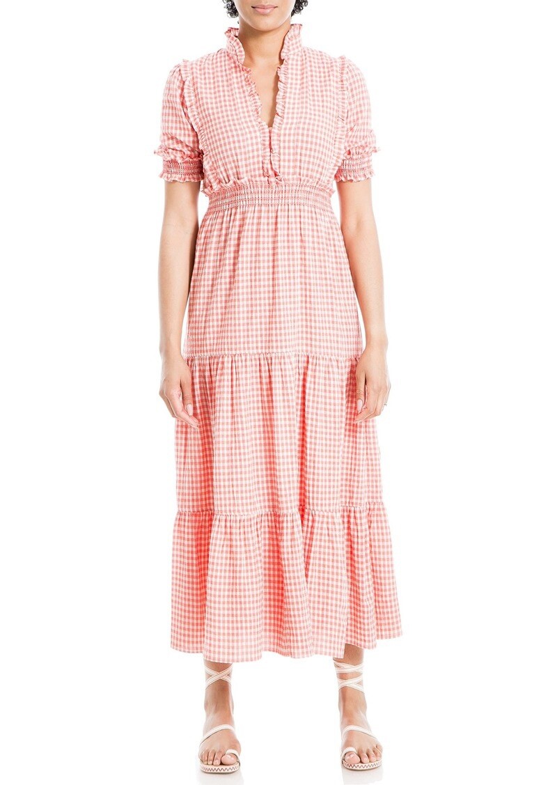 【THEREDTHREAD】 S layered dress bug check Red Mesh Maxi Dress - Red Tiered Maxi Dress - Ruched Maxi
