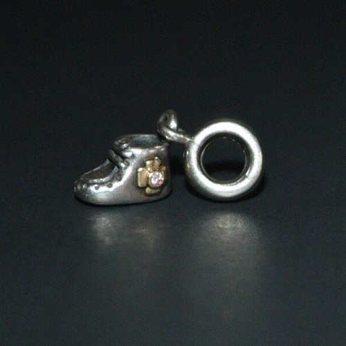 Auth 925 ALE Pandora Baby Girl Bootie 14k Gold Shoe Pink CZ Dangle