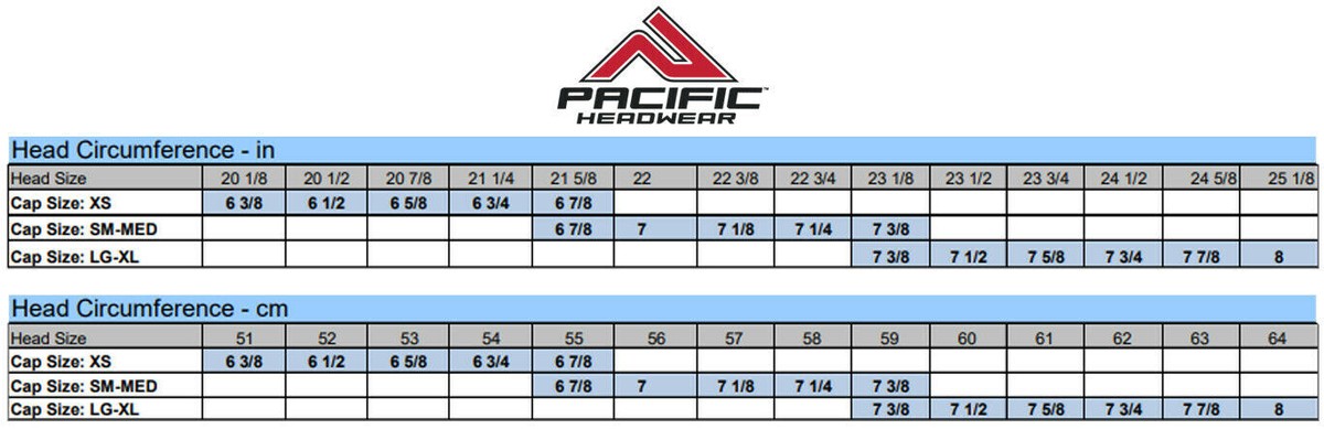 Pacific Headwear Flexfit Hats Size Chart ES474 PERFORATED F3