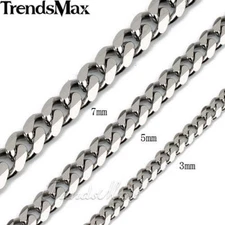 Silver Stainless Steel Cuban Curb Chain Necklace Mens Womens 3/5/7mm 16-36inches