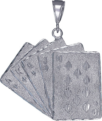 Sterling Silber Royal Flush of Hearts Poker Charm Spielkarten Anhänger Halskette