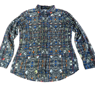 CAbi 129 Festival Blouse Geometric Pattern Button Front Semi Sheer Size L