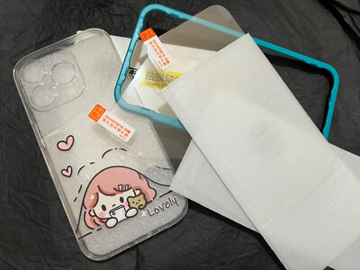 New 2 HQ Tempered Glass Screen protector & Limited Cute Clear iPhone 14Pro Case