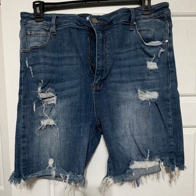 RISEN JEANS Women's 3XL Distressed Cut Off Denim Shorts Blue Plus Relaxed Fit