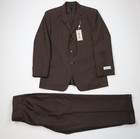 Deadstock Vintage 90s Mens 42R 2 Piece Rayon Gabardine Suit Wide Leg Brown 36x28