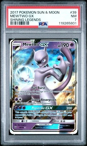 2017 Pokemon Sun & Moon Shining Legends # 39 Mewtwo GX PSA 7 Card NM Free Ship!