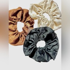 Luxurious Satin Hair Scrunchie Trio - Black, Brown, Cream