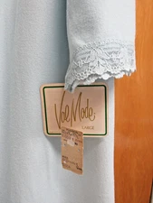 Val Mode Blue Long Nightgown Soft Brushed Embroidered Sz L Vintage New with Tags