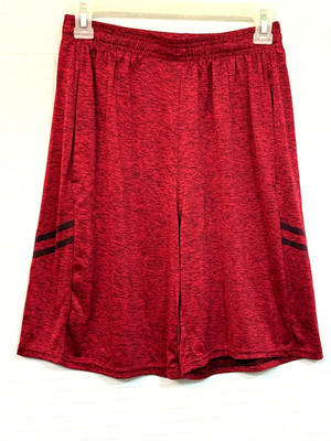 EUC Real Essentials Athletic Workout  Shorts. SZ S  Mottled Red, Accent Stripes