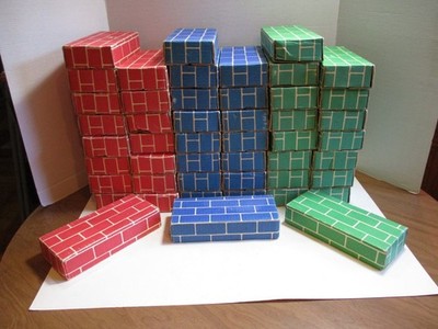 48 Vintage Cardboard Bricks Jumbo Building Blocks Lightweight Check Condition