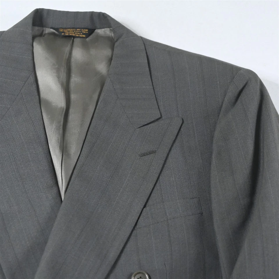 Traje De Colección Hecho en EE. UU. Doble Pecho 44R 36x32 Gris Taupe Marrón Rayas Para Hombre Foto 3 de 4
