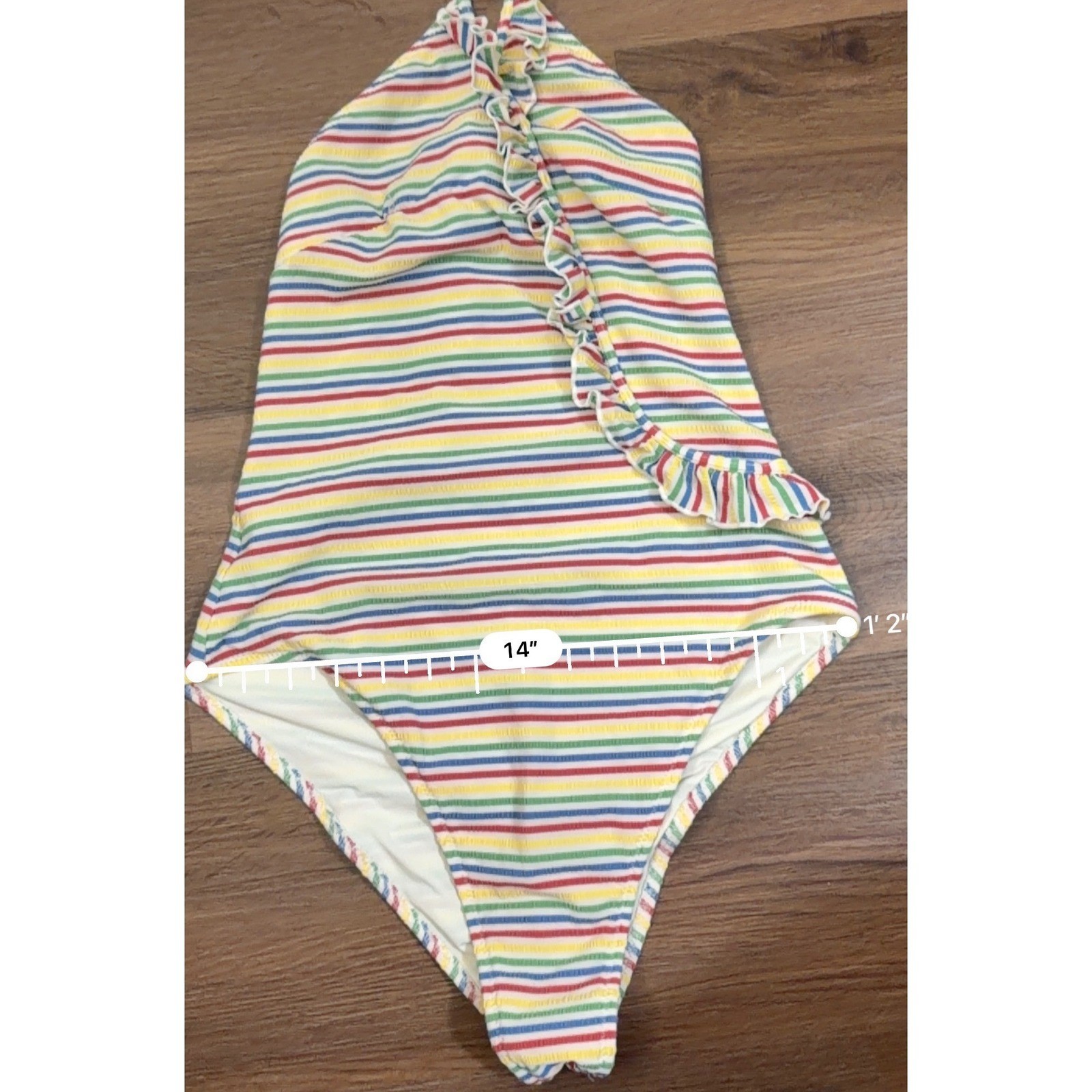Solid & Striped Rainbow Striped Ruffle Halter One… - image 4