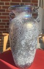 Murano SCAVO Vase w/ Handles MCM Italian Art Glass Iridescent Amethyst Base 12”H