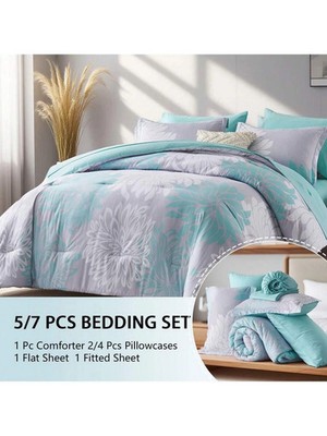 7pc Floral Comforter Set Queen King Soft Bedding Sheets Pillowcases Gift