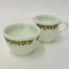 Pyrex Spring Blossom Crazy Daisy Creamer & Open Sugar Bowl Set Green Vintage