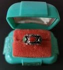 Vintage Sterling Silver Native America Navajo Turquoise Coral Ring Size 7 Signed