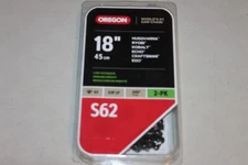 Oregon S62 18" Chainsaw Chain, 2 PACK, Low Kickback  62 Link 3/8” .050”, NEW
