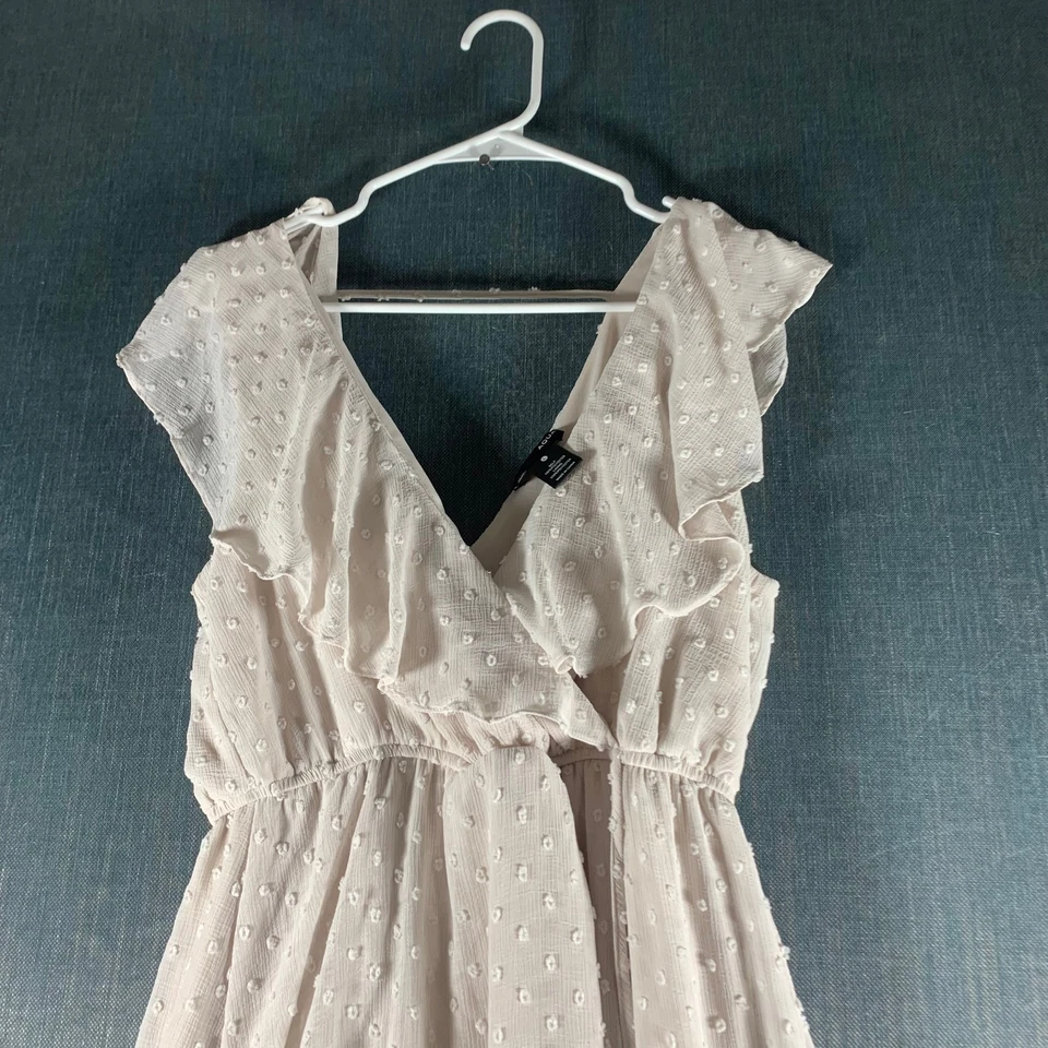 AQUA Women’s Maxi Dress Size L Ivory Swiss Dot Ruffle Sleeveless Lined Polyester - Image 2 of 4