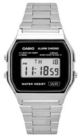 Casio Vintage Digital Edelstahl Armband Schwarz Zifferblatt A158WEA-1 Unisex-Uhr