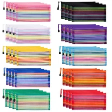 40 Pack 10 Colors Zipper Mesh Pouch Storage Pencil Pouches Multipurpose Penci...