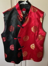 Traditional Chinese Vest Shirt Womens Small/Medium Red/Black/Gold Frog Closures