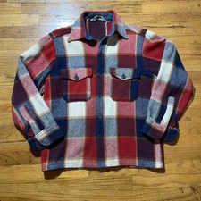 Vintage 60s 70s Woolrich Plaid Shirt Medium Red White Navy Blue Flannel