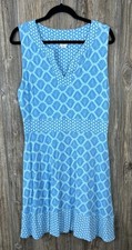 Sigrid Olsen Mini Dress XL Blue Seashell Print Stretchy Beach Coastal Summer
