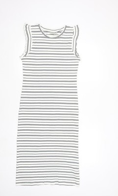 ICHI Damen weiß gestreiftes ärmelloses Midi Bodycon Kleid Größe S
