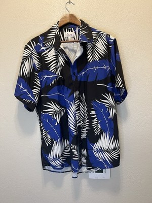 Men s Hawaiian Shirt Size Large L Purple / Blue  Palm  Leaves Euow