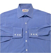 Turnbull Asser Windowpane Plaid Blue Long Sleeve Men Dress Shirt Size 15.5-39
