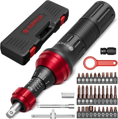 1/4'' 10-80In.lb Torque Screwdriver 36 PCS Set with T-bar, Hex, Torx, and Phillip