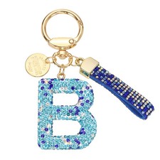 Initial Letter Keychain, Gift Bling Letter-B Key Chain for Women, Blue
