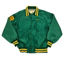Vintage DeLong Varsity Jacket Mens Medium Green Made in USA Satin Bomber