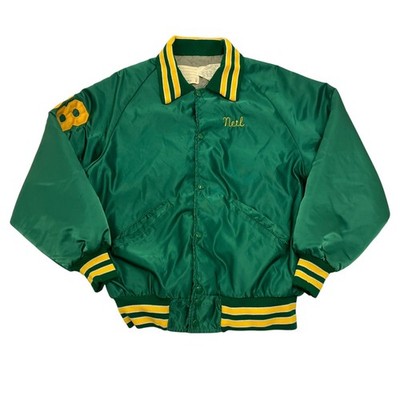 Vintage DeLong Varsity Jacke Herren Medium Grün Made in USA Satin Bomber