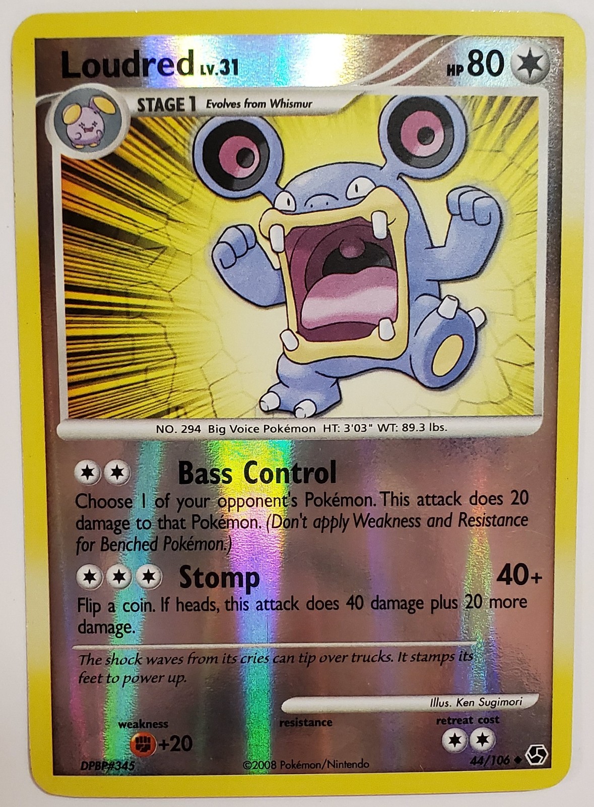 Loudred 44/106 Great Encounters Reverse Holo  Pokemon Card 2008 NM
