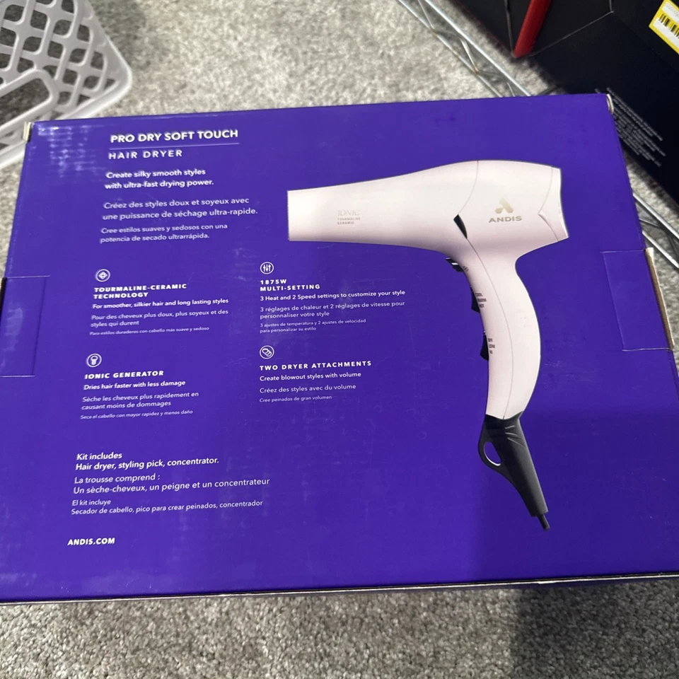 Secador de Pelo Andis Pro Dry Soft Touch Turmalina Cerámica Iónico, 1875W, Blanco Foto 2 de 2