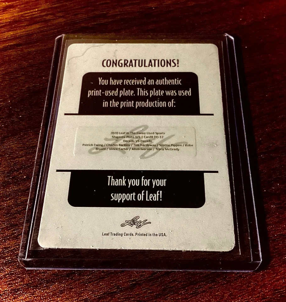 Placa de impresión Kobe Bryant 1/1 Iverson Pippen Barkley Carter TMac baloncesto 1 A Foto 4 de 4