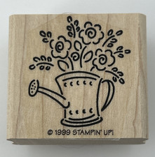 Stampin Up Watering Can Flower Pot 1999 Wood Mount Rubber Stamp