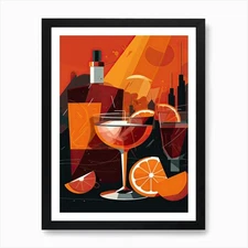 Negroni Cocktail Mid Century Modern Framed Wall Art Poster Canvas Print Picture
