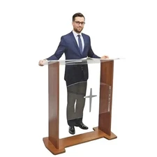 44" Wood Acrylic Podium Lectern Pulpit with Optional Cross, Brown